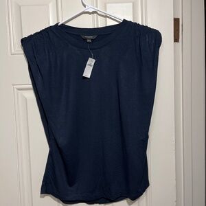 Navy shoulder pad blouse NWT